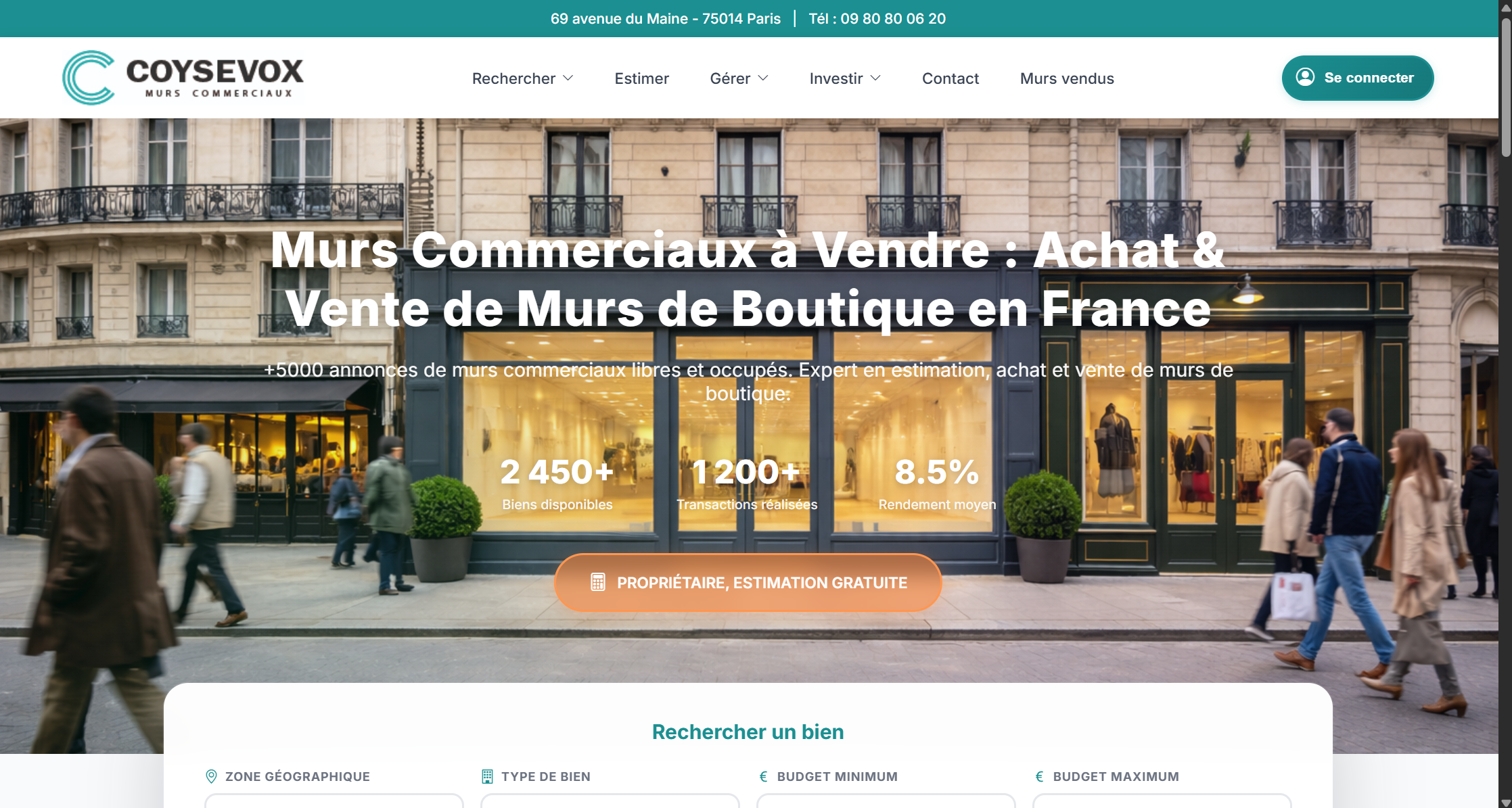 Aperçu du projet de refonte du site COYSEVOX - Site vitrine murscommerciaux.com