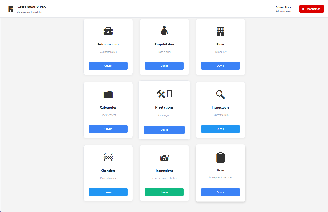 Profil gestionnaire Java GestTravaux