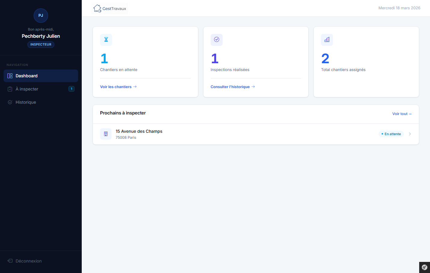Profil inspecteur GestTravaux